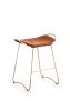 Set of 3 Kitchen Counter Stool Brass Steel & Tan Leather | Chairs by Jover + Valls