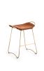 ¨Hug¨Kitchen Counter Stool Brass Steel & Tan Leather | Chairs by Jover + Valls. Item composed of steel and leather