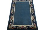 Vintage Chinese Deco style rug in Deep Blue, Navy Border | Area Rug in Rugs by Rug and Kilim