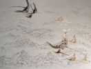 Stingrays_Mountains | Mixed Media by Janine Lambers, Gold. Item composed of birch wood