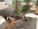 Bark & Moss Epoxy Resin Dining - Conference Room Table | Dining Table in Tables by Tinella Collection. Item composed of oak wood in minimalism or art deco style