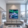 Iceland Kirkjufell Aurora Impasto Oil Painting Fine Art | Oil And Acrylic Painting in Paintings by Dynasty Artisan. Item made of linen works with contemporary & eclectic & maximalism style