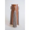 Handmade Ceramic Vase #607 in Brown with Gray Cotton Fringe | Vases & Vessels by Karen Gayle Tinney. Item composed of cotton and ceramic in boho or coastal style