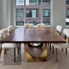 Square Live Edge Walnut Brass Halo Table | Dining Table in Tables by YJ Interiors. Item made of walnut with brass works with mid century modern & contemporary style