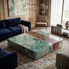 Song Style Blue Green Landscape Amazonite Coffee Table | Tables by Dynasty Artisan. Item made of wood with marble works with minimalism & contemporary style