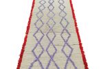 Vintage Moroccan Runner Rug in White with Purple Lozenges | Area Rug in Rugs by Rug and Kilim
