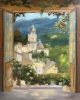 Balcony View | Oil And Acrylic Painting in Paintings by Christine Goldbeck MFA-IA Studio. Item composed of linen in contemporary or mediterranean style