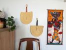 Natural Woven wall Hand Fan Black Leather Handle | Decorative Objects by Reflektion Design