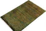 Hand-Knotted Contemporary Rug in Straited Green & Gold | Area Rug in Rugs by Rug and Kilim