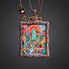 Hand-Painted Green Tara Thangka Solid Silver Locket Pendant | Ornament in Decorative Objects by Dynasty Artisan. Item made of metal works with contemporary & eclectic & maximalism style