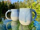 Pair of Round Bellied Horizon Mugs, Handmade stoneware | Drinkware by Honey Bee Hill Ceramics. Item composed of stoneware