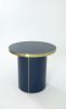 Side Table Round Pedestal High Gloss Circle Top Brass Tape | Bedside Table in Tables by Jover + Valls. Item composed of wood and brass in mid century modern or contemporary style