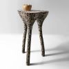 Beige Stone High Side Table - Tripod Series in Bio Concrete | Tables by Donatas Žukauskas. Item composed of wood and cement in contemporary or japandi style
