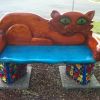 Kitty Bench with Venus Fly Traps and Begonias | Benches & Ottomans by Rachel Kaiser Art. Item composed of wood