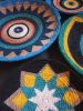 Wicker Evil Eye Wall Plate Set: Boho Maximalist Decor | Decorative Plate in Decorative Objects by Sarmal Design. Item made of cotton compatible with boho and contemporary style