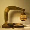 Reclaimed Ox Yoke & Rattan Sculptural Table Lamp Plowman's L | Lamps by Loom&Drift. Item composed of wood compatible with minimalism and mid century modern style