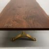 Walnut Slab Live Edge Brass Wishbone Dining Table | Tables by YJ Interiors. Item composed of walnut and brass in mid century modern or contemporary style