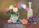 Wine and Roses | Oil And Acrylic Painting in Paintings by Christine Goldbeck MFA-IA Studio. Item composed of linen in mid century modern or contemporary style