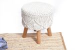 Artisanal Craft Macrame Wood Stool_Mango wood chair | Chairs by Humanity Centred Designs. Item made of wood with cotton works with boho & minimalism style