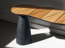 Black Stone & Oak Bench - Toki Series in Bio Concrete | Benches & Ottomans by Donatas Žukauskas. Item made of oak wood & cement compatible with boho and contemporary style