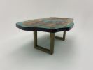 Green Epoxy Resin Live Edge Coffee Table | Tables by Tinella Collection. Item composed of walnut and metal in minimalism or contemporary style