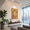 Framed Imperial Yunjin Silk Yellow Jambhala Thangka Art | Embroidery in Wall Hangings by Dynasty Artisan. Item composed of wood and fabric in contemporary or eclectic & maximalism style