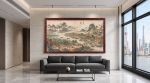 Hand-Painted Silk Art 79" Song Dynasty Tides of Prosperity | Oil And Acrylic Painting in Paintings by Dynasty Artisan. Item made of wood with glass works with contemporary & eclectic & maximalism style
