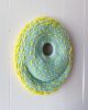 Yellow Umbrellas / Aquamarine Sea Round Woven Painting | Wall Sculpture in Wall Hangings by Emily Nicolaides. Item made of canvas