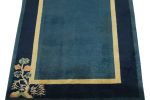 Vintage Chinese Deco style rug in Deep Blue, Gold Border | Area Rug in Rugs by Rug and Kilim