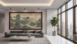 Hand-Painted Blue Green Landscape Song Dynasty Silk Art III | Oil And Acrylic Painting in Paintings by Dynasty Artisan. Item made of wood & fabric compatible with contemporary and eclectic & maximalism style