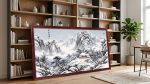Empty Mountain Birdsong: Winter Landscape Art on Silk/Xuan | Oil And Acrylic Painting in Paintings by Dynasty Artisan. Item made of wood with fabric works with contemporary & eclectic & maximalism style