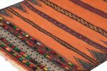 Vintage Afghan Kilim in Orange with Geometric Stripes | Area Rug in Rugs by Rug and Kilim. Item made of wool