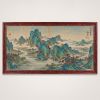 Hand-Painted Blue Green Landscape Song Dynasty Silk Art I | Oil And Acrylic Painting in Paintings by Dynasty Artisan. Item composed of wood & fabric compatible with contemporary and eclectic & maximalism style