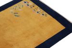 Vintage Chinese Deco style rug in Gold Open Field, Blue | Area Rug in Rugs by Rug and Kilim