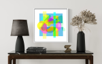 Abstract Square in Blue & Yellow | Oil And Acrylic Painting in Paintings by Marc VanDermeer. Item made of paper