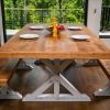 The Harper | Dining Table in Tables by Lumber2Love. Item made of oak wood with steel works with mid century modern & contemporary style