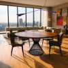 ORA Dining Table – Solid Wood Top with Central Steel Base | Tables by GREYGE. Item composed of walnut and steel in contemporary or modern style