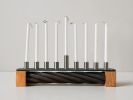 Reclaimed Ski Chairlift Cable Menorah: Industrial Steel, Cherry Wood Skier Gift | Candle Holder in Decorative Objects by industrial comfort. Item made of wood with steel works with contemporary & industrial style