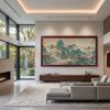 Hand-Painted Blue Green Landscape Song Dynasty Silk Art I | Oil And Acrylic Painting in Paintings by Dynasty Artisan. Item composed of wood & fabric compatible with contemporary and eclectic & maximalism style