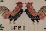 Vintage Signature Pictorial Rug with Rooster Drawings | Area Rug in Rugs by Rug and Kilim