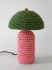 The Knitty Table Lamp in Bubble Gum Pink and Grass Green | Lamps by Meg Morrison | By Jacqui Photography in Richmond. Item made of fabric with ceramic works with boho & mid century modern style