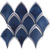 Art Deco Frosted Fan Glass Tile in Blue and Silver | Tiles by Tile Club. Item composed of ceramic and glass