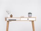 Small console table, entryway table with white drawer | Tables by Mo Woodwork. Item made of oak wood works with minimalism & mid century modern style