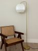 Gold floor lamp with a pleated round lampshade, globe shade | Lamps by Studio Pleat. Item composed of brass and paper in minimalism or contemporary style