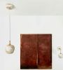 Tapered Sphere Hanging Light with white cord | Pendants by Alex Marshall Studios. Item composed of brass and ceramic in mid century modern or contemporary style