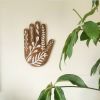 Hamsa wall decor, botanical wood wall art | Wall Sculpture in Wall Hangings by Studio Wildflower. Item made of walnut works with boho & mid century modern style