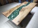 Live Edge Green Epoxy Resin Dining Table | Conference Table in Tables by LuxuryEpoxyFurniture. Item made of walnut
