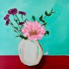 Big Pink Flowers | Mixed Media in Paintings by Nicole Simms. Item composed of wood compatible with contemporary and eclectic & maximalism style