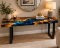 Epoxy Console Table, Wooden Resin Console Table Top | Tables by Handmade d. Item made of wood works with boho & country & farmhouse style