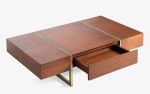 Famed Dark Oak Veneer and Brass Coffee Table with Drawers | Tables by LAGU. Item made of oak wood with brass works with minimalism & contemporary style